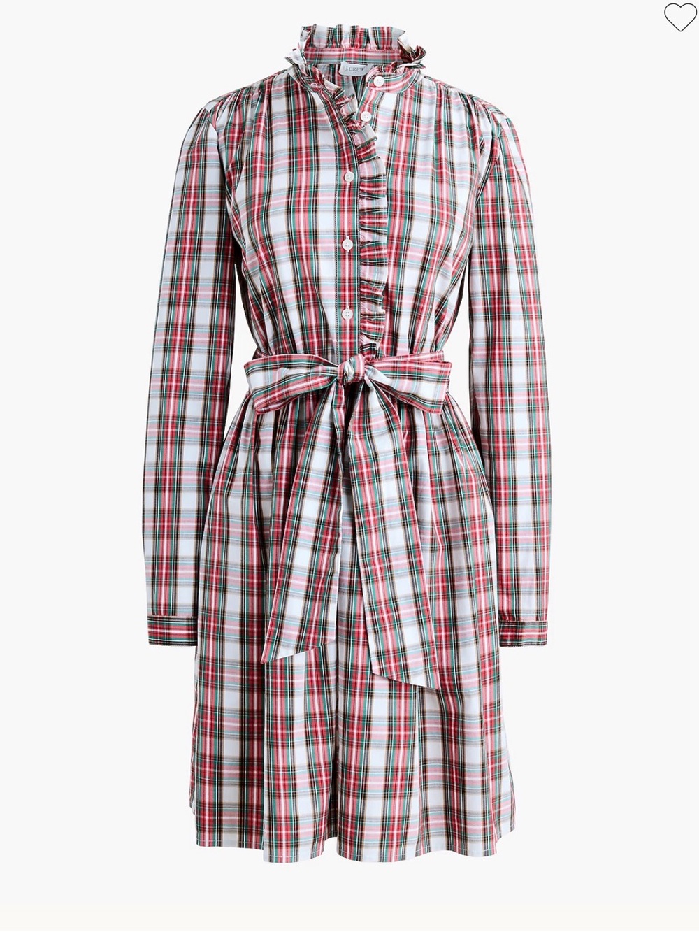 J. Crew Plaid Tie-Waist Mini Shirt Dress in Red and White